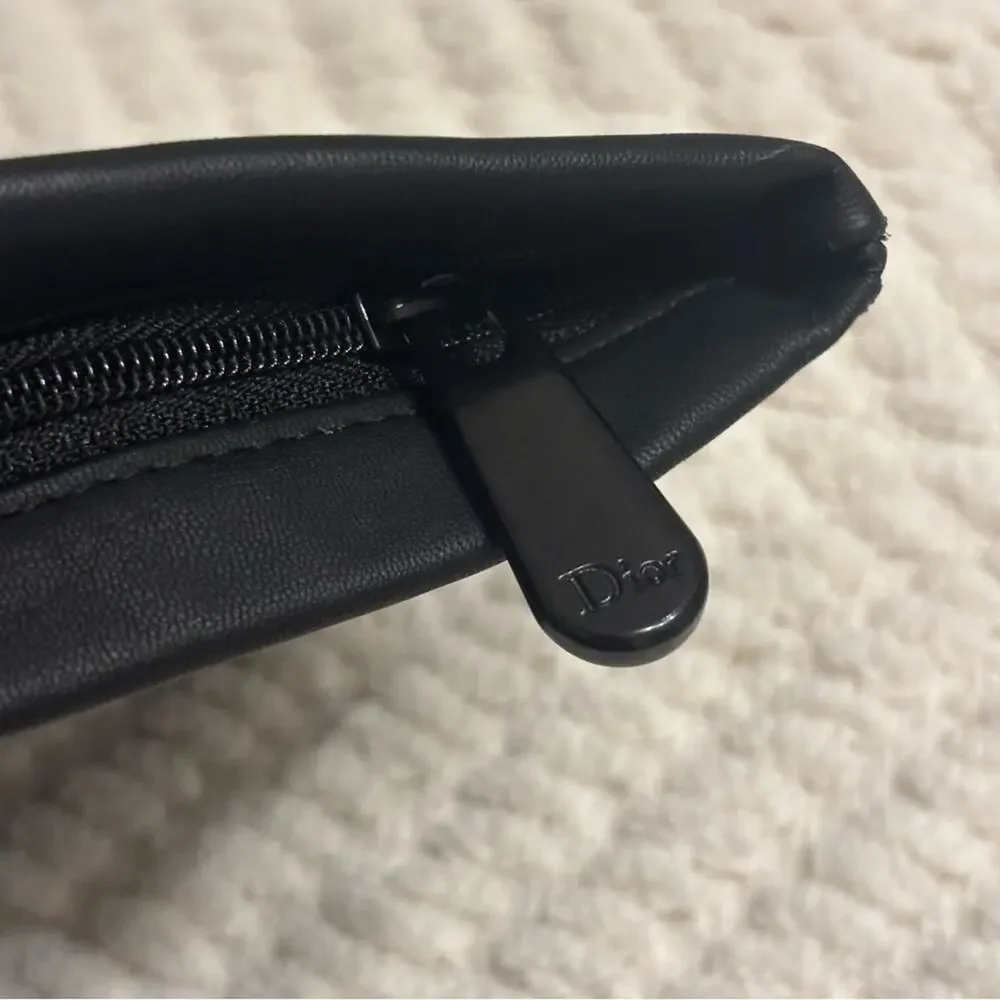 CHRISTIAN DIOR BLUE GLITTER BLACK ZIP MAKEUP COSMETIC POUCH CLUTCH BAG SM